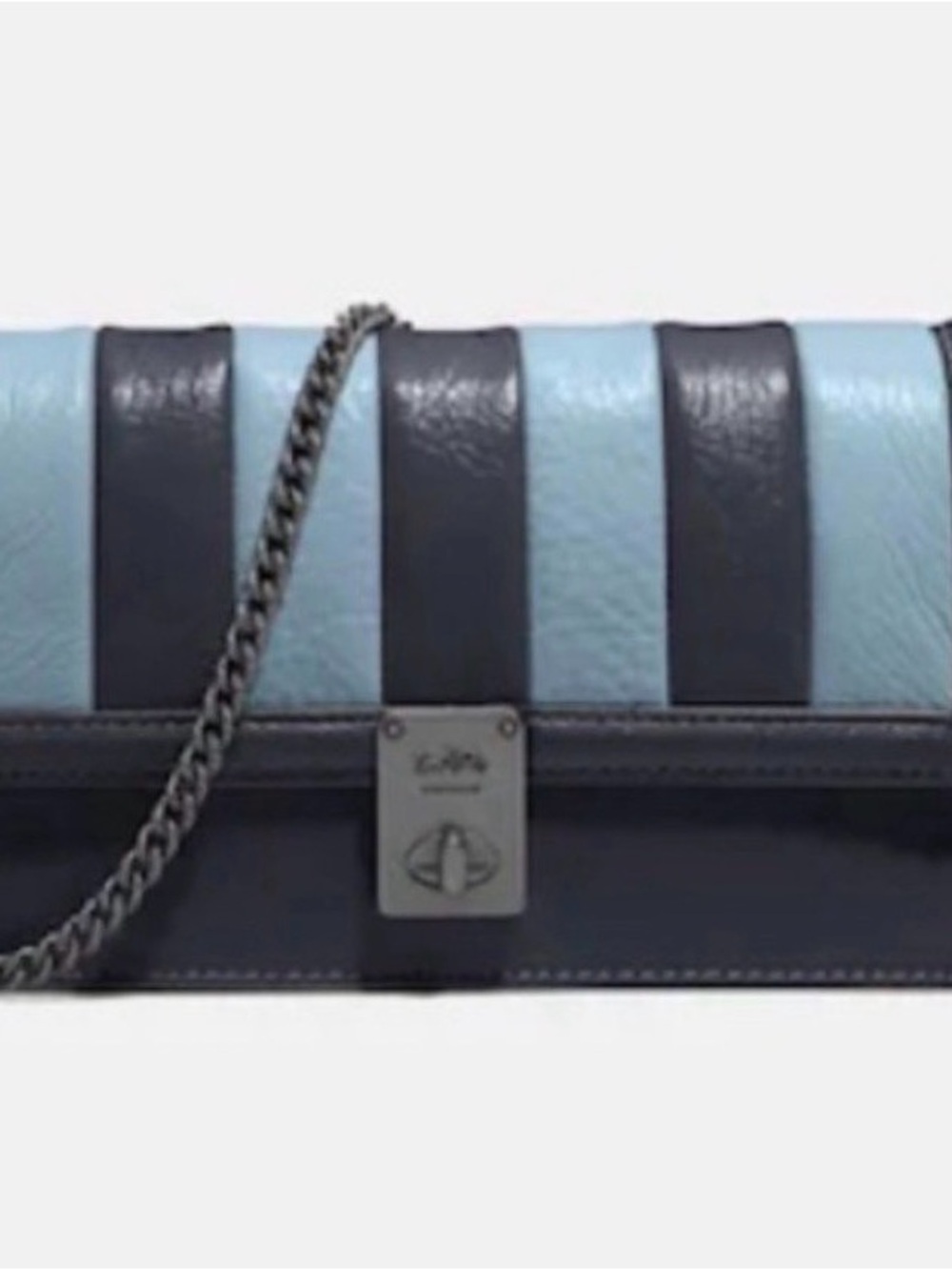 Striped Leather Auth Coach Shoulder Clutch in Light Blue and Black